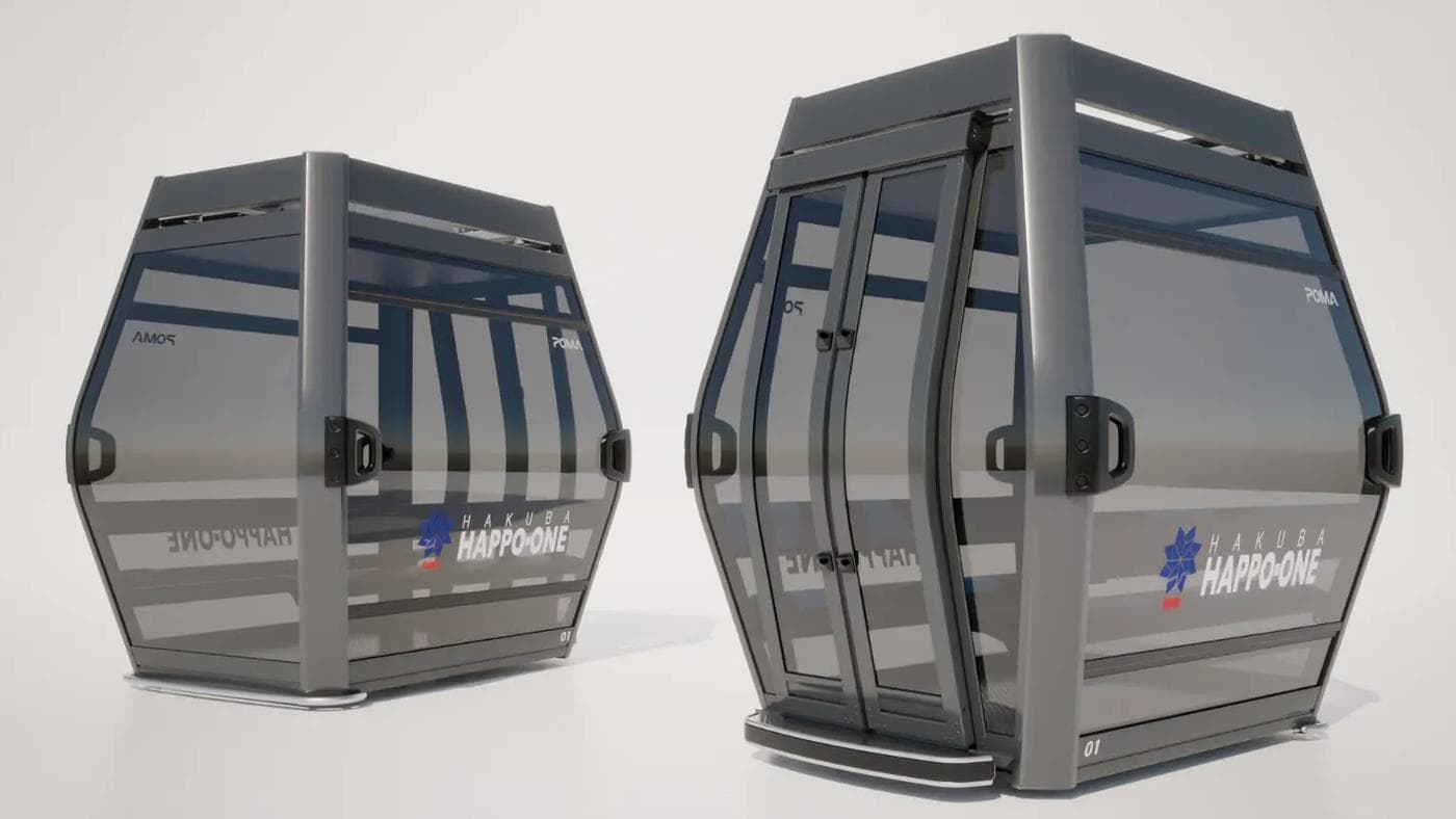 New POMA B-03 EVO gondola cabins for Hakuba Happo-One with panoramic glass design