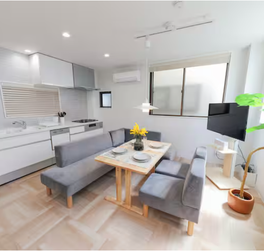 Modern living room and kitchen space